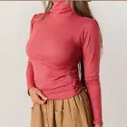 878 NWT Albion Fix Women's Ribbed Turtleneck Top - Mauve Sz Large