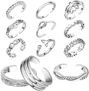 [YVOETN] Silver Toe Rings 12Pcs, Metal, No Gemstone