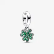 New Genuine Pandora Silver Pave Green Four Leaf Clover Dangle Charm 792751C01