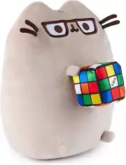 Pusheen W/ Rubik's Cube Plush Stuffed Animal for Ages 8 and Up, Gray, 9.5" Gift