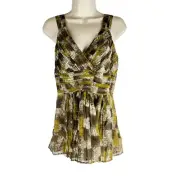 New $595 Burberry silk pleated dark mustard tank top blouse Womens Size 10
