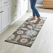 Maples Rugs Reggie Floral Runner Rug - Made in USA - Washable, Non Slip Indoor Carpet for Kitchen, Hallway, and Laundry Room, 1'8 x 5, Dark Grey