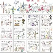Rub On Transfer for Crafts - 12 Sheets Christian Bible Verse Transfers Stickers Butterfly Flowers Decals Waterproof Craft Furniture Transfer Sticker for DIY Wooden Wardrobe Home Office Decoration