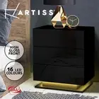 Artiss Bedside Tables 3 Drawers Side Table RGB LED Gloss Nightstand Black MORI