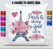 Eiffel Tower Cushion Cover Throw Pillow Reversible Sequins Flip Sequins