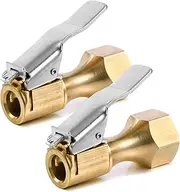 ZHONG AN 2pcs Air Chuck Heavy Duty Closed Flow Lock On Brass Tire Chuck with Clip Adapter, 1/4" FNPT Tire Chuck for Tire Inflator Pressure Gauge Compressor Accessories