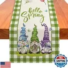 YOVOYOA Hello Spring Gnomes Green Buffalo Plaid Table Runner 72 Inches Long,