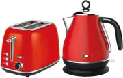 Vintage Electric 2 Slice Toaster & Kettle Combo Stainless Steel - Red