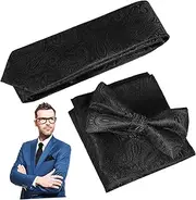 [Holibanna] Men's Tie and Pocket Square Set Red Bow Tie Suit Accessory for Wedding Graduation Parties