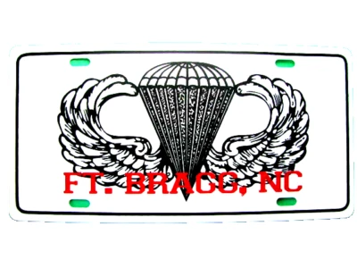 License Plate, PARATROOPER WING (Black) - w/Basic Wing-Ft. Bragg, NC-NEW-#60003