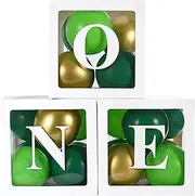 TGMMC First Birthday Decorations for Boy, ONE Balloon Boxes with Green and Golden Balloons, Blocks Safari Dinosaur Wild One Theme Baby 1st Backdrop, Cake Smash Photo Props TGMMC-002