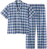 [Gunze] in Sleeper Men's Pajamas, Short Sleeve Long Pants, Open Front, No Side Seams