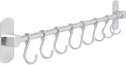 Joeji's Kitchen Self Adhesive Silver Kitchen Utensil Rack, 40cm Aluminium Kitchen Utensil Rail with 8 Movable Kitchen Hooks, Space-Saving Kitchen Tool Holder