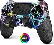 AceGamer Light-up Wireless Controller for PS4,Black Crack Custom Design with RGB Light,1000mah Battery, 3.5mm Audio Jack and Turbo Function,Compatible with PS4/Slim/Pro and Windows PC