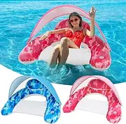 Vertintong 2 Pcs Pool Float with Canopy Adult XL Lounge Float with Adjustable Sun Shade Cover Drink Holder Headrest Blue and Pink Ifor Adult Summer Party Water Fun