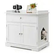 Costway 4-IN-1 Wood Side Table Nightstand Cat Litter Cabinet Enclosure Hidden Kitten House Pet Furniture w/2 Doors & Drawer