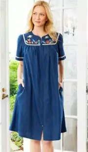 NWT Go Softly L Kaftan Denim Sea Life Beach Embroidered Patio Dress 124595