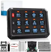 RGB 12 Gang Switch Panel with Backlit Off 5 Level Dimmable, High Power Multifunction Toggle Switch, Momentary Circuit Control Relay System Box for Truck Offroad Car