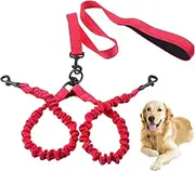 Dual Bungee Dog Leash Coupler - Tangle-Free Two-Way Split Lead (Red)