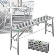Work Platform Folding Scaffolding Hollow Mesh Work Platform Multipurpose Scaffold Tower Ladder Stool Bench for Decoration Cleaning Construction - 5 Gears Adjustable Height 160×40cm