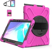 Tablet PC Case Compatible with Samsung Galaxy Tab Active Pro 10.1" 2019 T540/545/547 Heavy Duty Protective Cover Shockproof Rugged Case W Shoulder Strap&Rotating Kickstand&Handle (Rose Red)