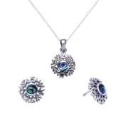 Abalone Shell Set 925 Sterling Silver Pendant Snowflake Stud Earrings - Silverly