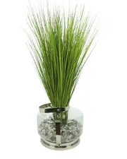 Creative Displays Green Grass In Glass Vase With Rocks & Acrylic Water