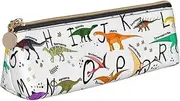 SKKNT Stylish Learning Alphabets with Dinosaurs Print Cosmetics Case Large Capacity Triangle Design Zippered Pen Holder for Writing Tools
