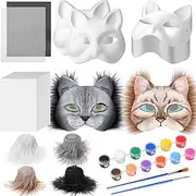 Arrowbash Set of 41 DIY Therian Cat Mask Blank Cat Mask with Felt Sheets Plush Faux Fur Eye Mesh to Paint Fox Animal Mask Therian Masks Costume Gear for Halloween, Masquerade, Cosplay Party