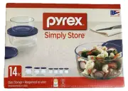 Pyrex Simple Storage Food Container Microwave Safe 14 Piece Round Glass Sealed!