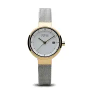 Bering Time Slim Solar Polished Gold Steel Case White Dial Women Watch 14426-010