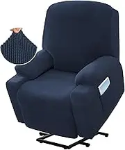 GAMUKAI Stretch Lift Recliner Cover Universal Fit for Power Lift Recliner Chair with Side Pocket, Soft Jacquard Fabric (Navy)