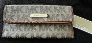 Michael Kors Austin Flat Browns Continental Slim Jacquard Wallet- NEW NWT