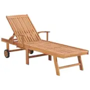 Patio Lounger Chair Reclining Backrest With Wheels Pool Deck Wooden Sun Bed