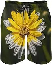 [RKJVB] Mens Swim Trunks with Mesh Lining Yellow Gray Flower Beach Shorts Quick Dry Drawstring Board Shorts with Pocket