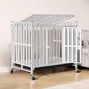Indestructible Dog Crate, Dog Kennel Indoor, Bold and Thickened Dog Villa, Full Tube Plus Beam Design, with Tray and Wheels(95x65x85cm)