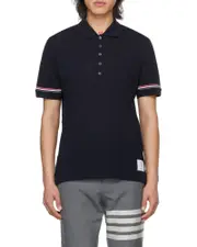 Thom Browne RWB Striped Short-Sleeved Polo Shirt 0,1,2,3,4,5 navy blue