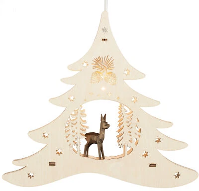 Carved Deer Scene - German Tree Lamp