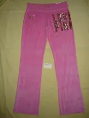 NWT Victoria's Secret Pink Velour Sequins Bling Flare University Pants M Vintage