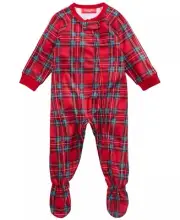 Baby One Piece Zip Pajama Brushed Soft Red Plaid - Family PJs 12 Months