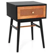 Costway Bedroom Nightstand Wood Bedside Table Accent End Table w/Storage Drawer Black & Brown
