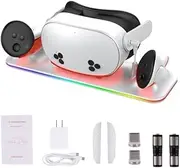 Coyktonty Charging Dock for Meta Quest 3S/Quest 3, Magnetic Charger for Quest 3S/3 VR Headset & Controllers, with 2 Rechargeable 1800mAh Batteries, USB-C Charger and Cable, Supports RGB Lighting