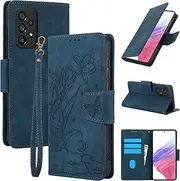 [CYXHCJYH] Case for Samsung Galaxy A73 5G Wallet Case, Butterfly Flower Leather Cover with 3 Card Holder Slots Kickstand Shockproof Magnetic Protective Case for Samsung Galaxy A73 5G-Blue