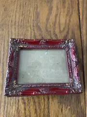 Vintage mini ornate picture frame burgundy/red 4 by 3 new decorative details