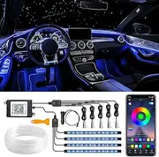 FICOLPO Interior Car Led Strip Lights, 9 in 1 RGB App Control Inside Car Ambient Lighting Kit Included 5 Fiber Optic LED Lights & 4 Car Floor Lights for DIY Color, Style Mode, Music Mode, Mic & Timing