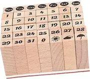 HOMSFOU 42pcs Retro Wooden Rubber Stamps for Scrapbooking Week and Weather Seal Print Journal Stamps Natural and Rubber for Diary Decoration