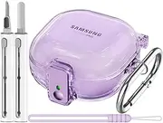 Inesore [with Safety Lock] Clear Case for Samsung Galaxy Buds 2 Pro/Galaxy Buds 2/Galaxy Buds Pro/Galaxy Buds Live,Accessories with Anti-Lost Keychain/Silicone Wrist Strap(Purple)