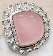 Natural Rose Quartz 925 Solid Sterling Silver Ring Jewelry Sz 7.5 @B11-8