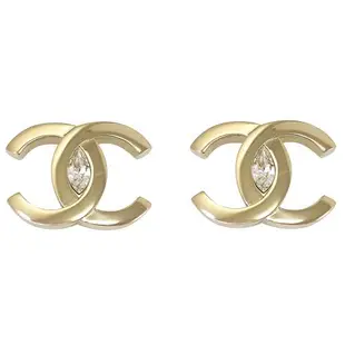 CHANEL ABA654 品牌雙C LOGO水晶鑽針式耳環.淡金