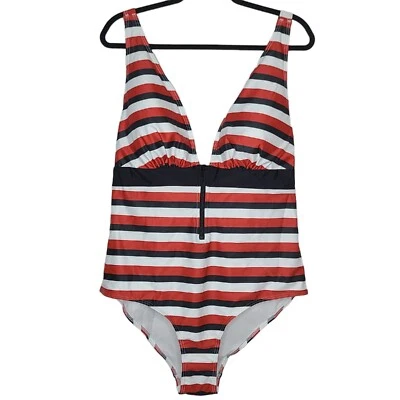 Modcloth The Dharla One Piece Swimsuit Red/White Stripes NWT $90 1X Plus Size